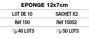 Eponge 12x7cm,LOT DE 10,sachet x2,Réf 150,Réf 150S2, 40 Lots, 50 Lots